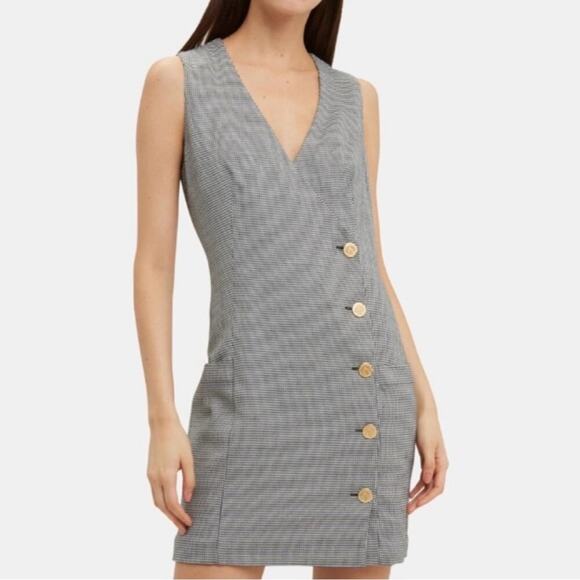 intermix - bridget herringbone dress mini buttons houndstooth v-neck printed - Picture 1 of 9